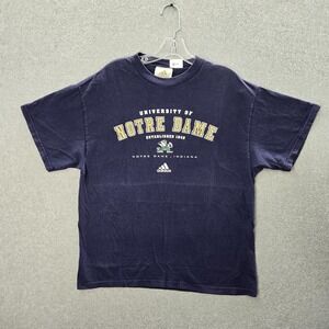 VINTAGE Notre Dame Fighting Irish Men Shirt Large Blue Adidas Indiana Est 1842